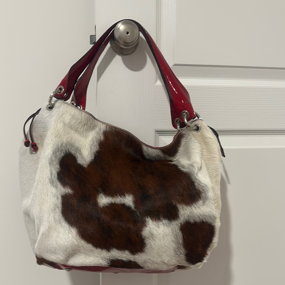 Red and Brown Hobo Bag with Cow Print